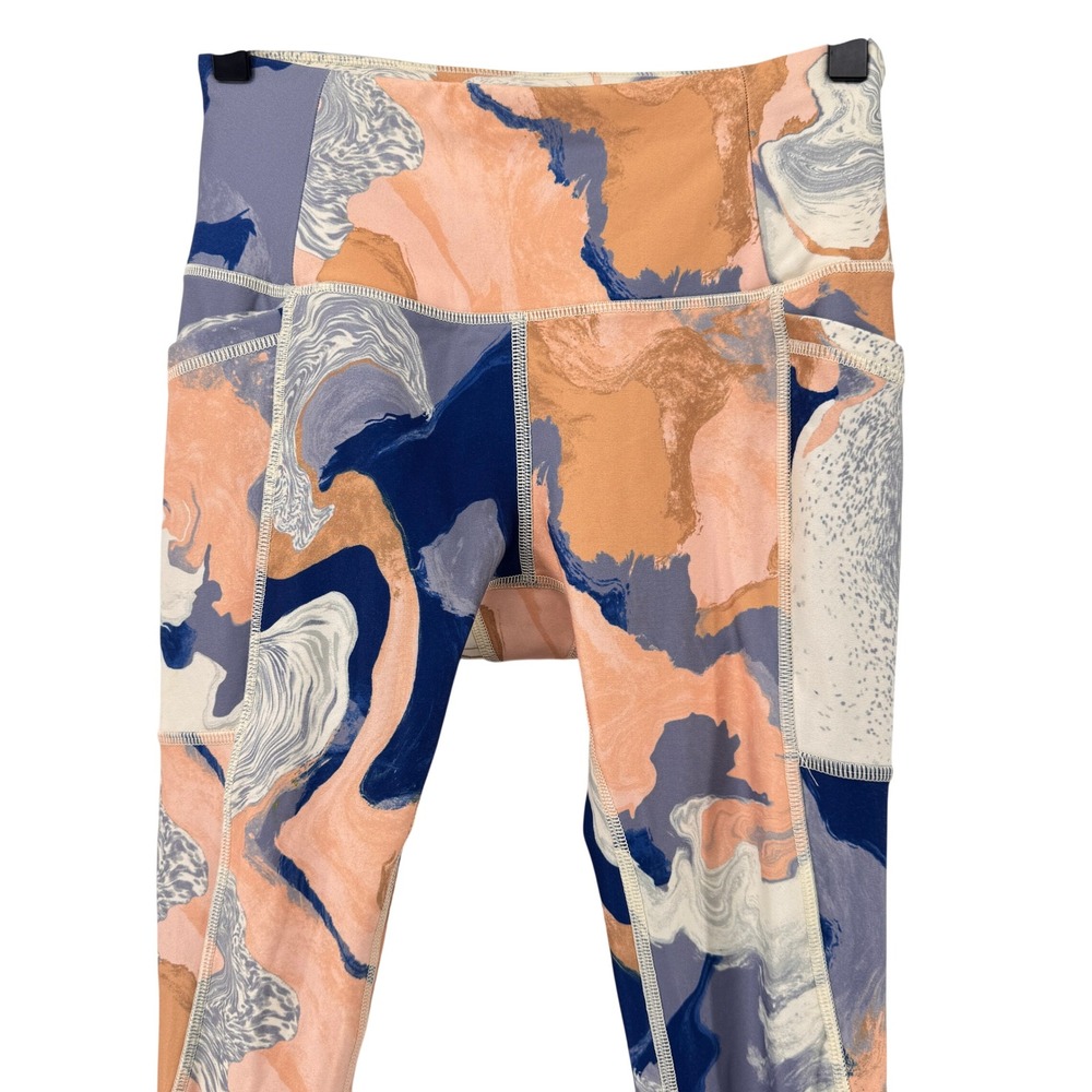 DSG Womens‎ High Waisted Marble Swirl Print 7/8 Leggings Blue Peach XS